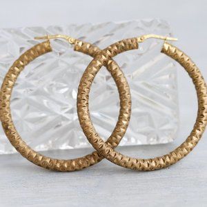 Vintage Golden Hoop Earrings - Sterling Silver in Gold Tone - 1.75 inches